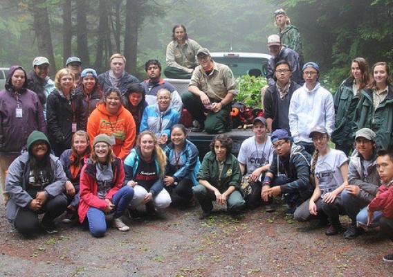 Students from the Inner City Youth Institute acquired a love of the outdoors while removing invasive tansy ragwort from the Drift Creek Wilderness area in the Siuslaw National Forest. (U.S. Forest Service/Brian Hoeh)