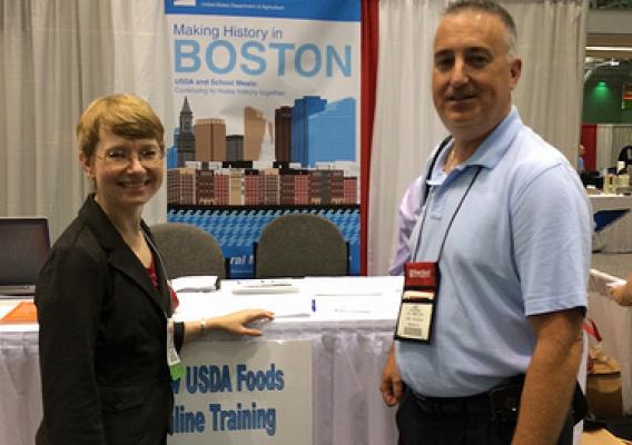 AMS Commodity Procurement Program Director Dave Tuckwiller and FNS Food Distribution Division Director Laura Castro talked to conference attendees at the SNA Convention. The convention gave them a chance to get feedback from school foodservice operators, vendors, and industry organizations. 