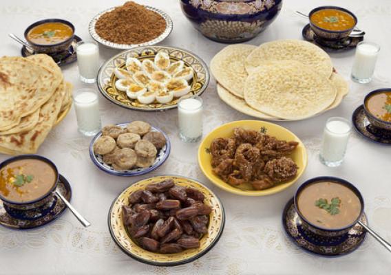 Traditional Moroccan meal for Eid ul-Fitr after the fast for Ramadan has been broken.