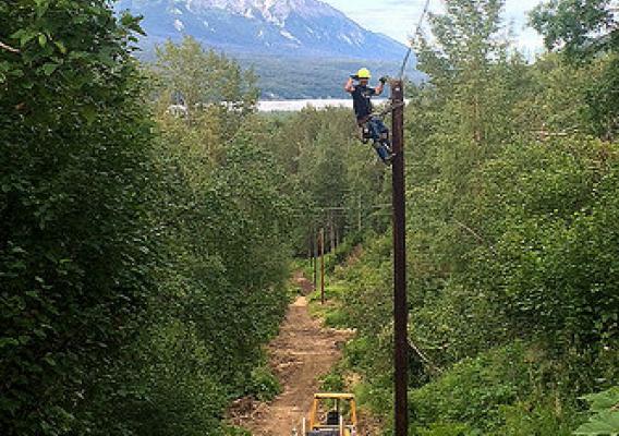 A Matanuska Telephone Association Lineman works to bring high-speed broadband to Chickaloon and Glacier View. Photo courtesy MTA.