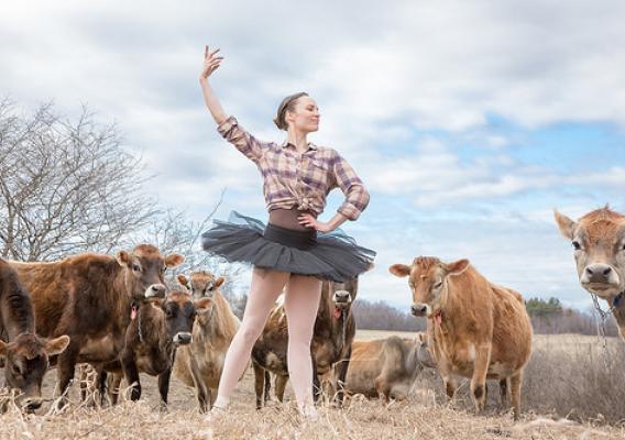 Ballerina Megan Stearns dancing the lead role of the farmer in Vermont’s Farm to Ballet project
