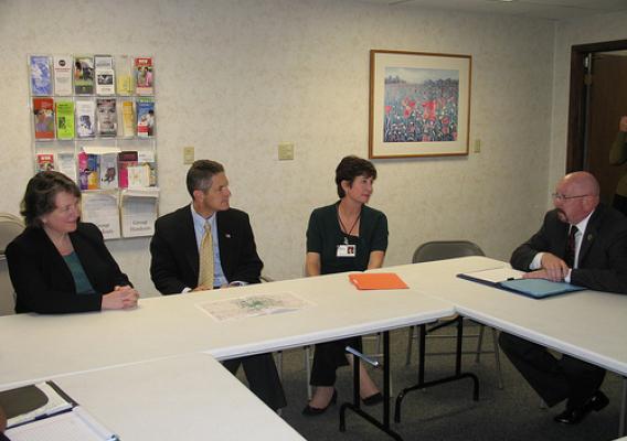 From left: Agriculture Deputy Secretary Kathleen Merrigan, Congressman Mark Schauer, Center for Family Health Executive Director Molly Kaser and State Director for Michigan Rural Development James Turner discuss the new health center.