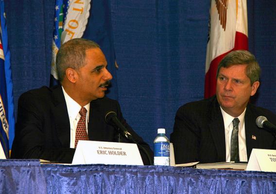 U.S. Attorney General Eric Holder, and U.S. Department of Agriculture Secretary, Tom Vilsack at the USDA/DOJ Workshop on competition issues. 