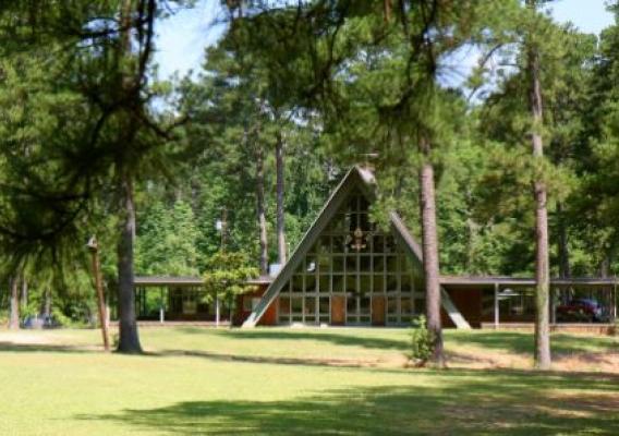 The centerpiece of Camp Binachi is this 250-seat dining hall with its distinct A-frame shape. Surrounded by green grass and beautiful pines, it is a truly picturesque scene year-round.