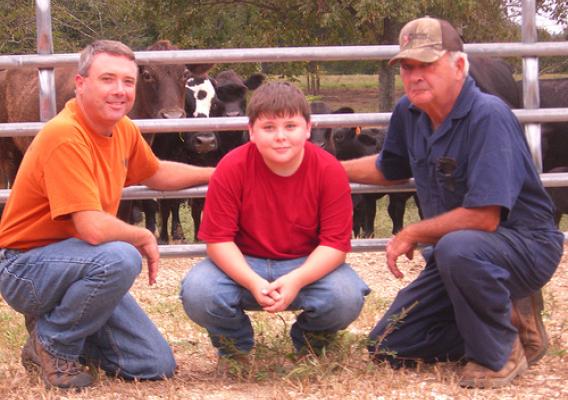 Pictured are three generations of the Mayberry farming family from Hurricane Mills, Tennessee. From left to right are Eric, Ethan and Eddy Mayberry.  