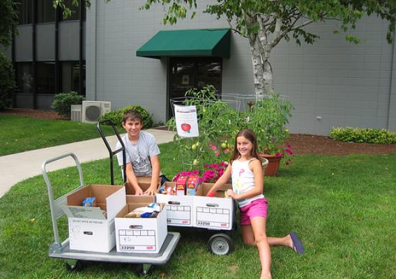 Holly Pashnik of Cumberland, RI., and her brother, Ryan, delivered 100 pounds of food to the USDA Service Center.  