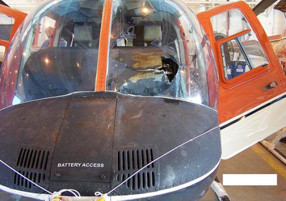 Windscreen damage to a training helicopter.