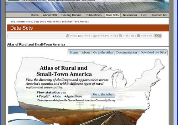 Home page of online mapping tool, the Atlas of Rural and Small-Town America