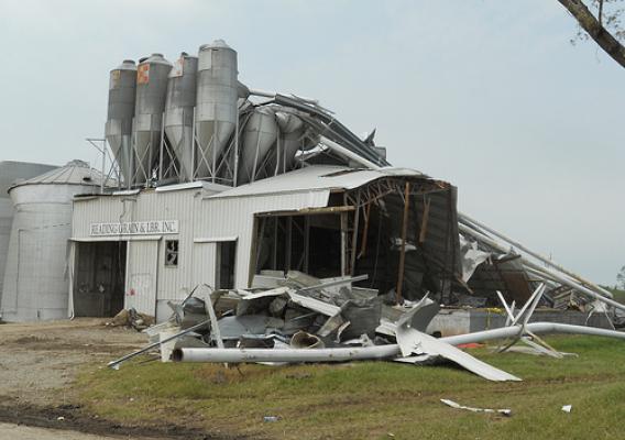 The Reading Grain & Lumber Company facility, an important source of local employment, was heavily damaged by the tornado.  