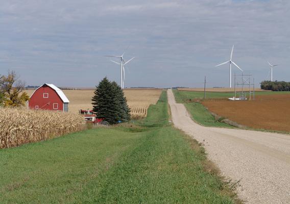 Use of wind turbines for renewable energy production on Midwestern farms is on the rise. Photo courtesy of USDA Rural Development.