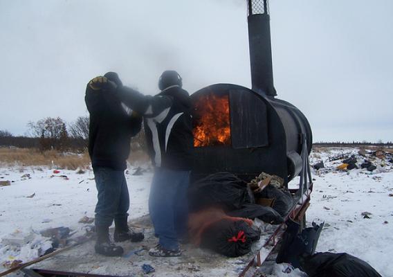 “Burn boxes,” like this one are used in rural Alaska to reduce waste volume by up to 80 percent. Controlled burning of waste reduces the danger of wildfires from uncontrolled burning.  