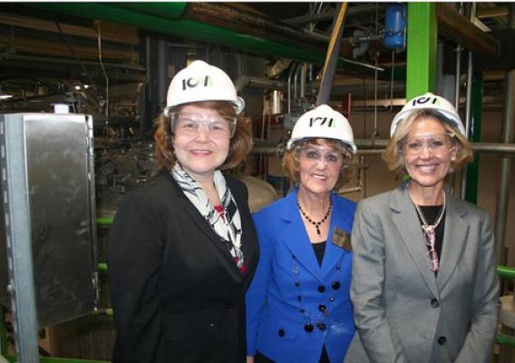 Administrator Judy Canales is joined by Missouri State Director, Janie Dunning and Kansas State Director, Patty Clark as they tour the ICM-Lifeline Foods Cellulosic Ethanol Pilot Plant in St. Joe, Missouri.