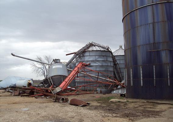 David Smith of Smith Farms in Missouri received disaster assistance from the Farm Service Agency after a tornado destroyed three of his grain bins. The 2014 Farm Bill reinstated the disaster programs that help producers recover from natural disasters.