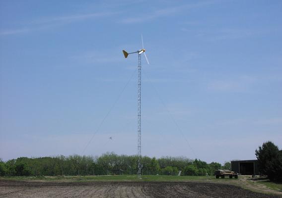This wind turbine has been installed at a Nebraska stable with USDA funding assistance and is substantially reducing the cost of power purchases for the business.