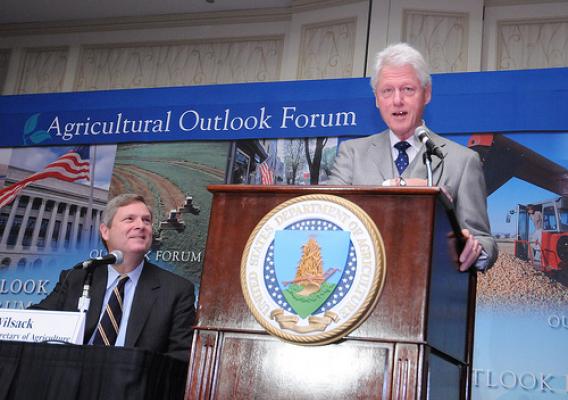 Former President Bill Clinton makes remarks at the World Agricultural Outlook Board Forum in Arlington, VA on Thursday, February 24, 2011. USDA Photo by Lance Cheung. 