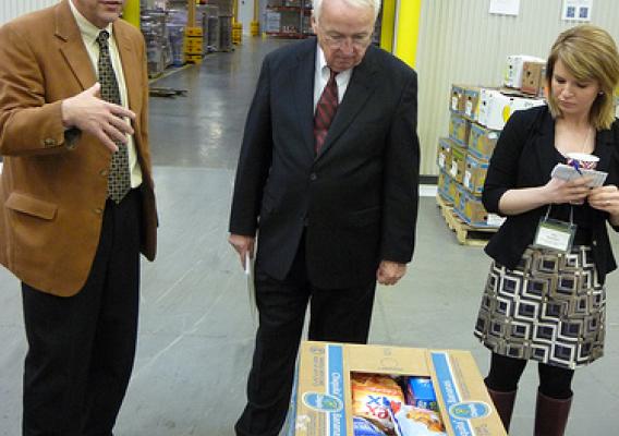 After attending a summit on USDA’s Summer Food Service Program, Under Secretary Kevin Concannon joined Mid-Ohio Foodbank President Matt Habash for a tour of the facility which included USDA foods such as Idaho potatoes and other vegetables. 
