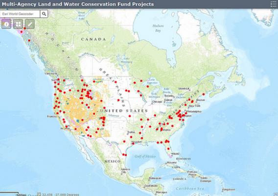 Multi-Agency Land and Water Conservation Fund Projects map screenshot