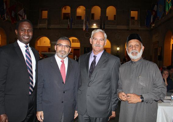 Pictured (Left to Right) Dr. Mohamed El-Sanousi, Director of Communications and Community Outreach of the Islamic Society of North America, Dr. Abed Ayoub, President of Islamic Relief USA, Michael Scuse, then-acting Deputy Secretary of Agriculture and Imam Faizul Khan of the Islamic Society of the Washington Area