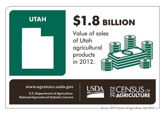 Utah farms and ranches occupy 10.97 million acres of land and Utah farmers sold more than $1.8 billion worth of agricultural products in 2012. Check back next Thursday for another state spotlight.