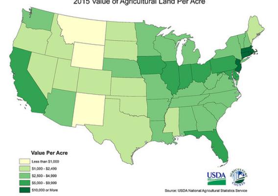2015 Value of Agricultural Land Per Acre map