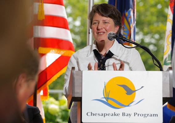 Deputy Secretary of Agriculture Kathleen Merrigan addresses the Chesapeake Bay Executive Council and members of the press.