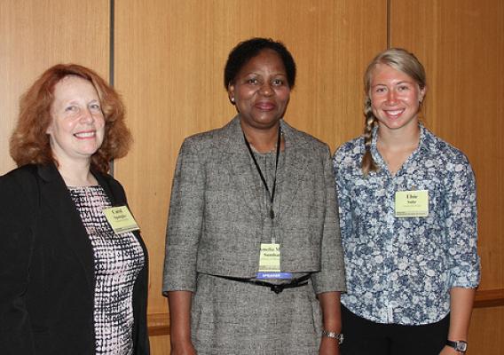 Mozambique Ambassador to the United States Amelia Matos Sumbana (center) met with Carol Spangler (left) and Elsie Suhr (right), representing Grains for Hope. The non-profit organization which began as a student project in a Kansas high school has successfully delivered several tons of fortified grain products to Mozambique.
