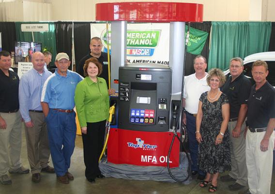 Partners celebrating “choices for consumers at the pump” at the Missouri Corn Growers blender pump exhibit at the Missouri State Fair. 