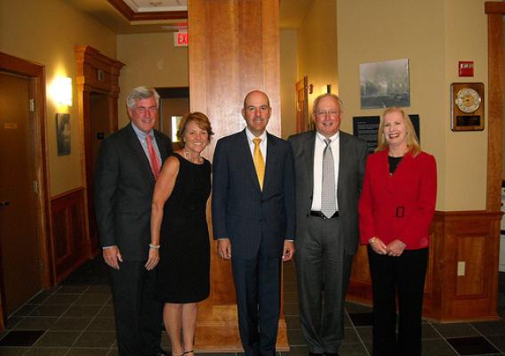 (left to right) Bangor Savings Bank Executive Vice President and Chief Banking Officer John Edwards; Pine State Trading Co. Director of Trade Relations Gena Canning; Under Secretary of Commerce for Intellectual Property and Director of the United States Patent and Trademark Office  David Kappos; Bangor Savings Bank President and Chief Executive Officer James Conlon; and USDA Rural Development State Director Virginia Manuel