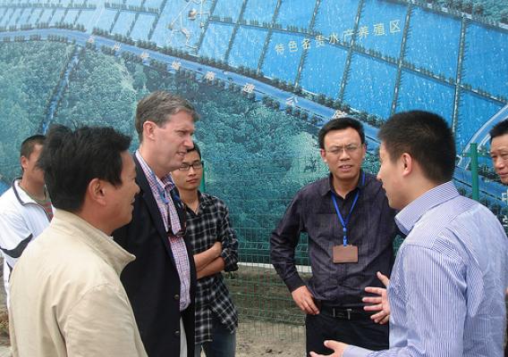Virginia Secretary of Agriculture and Forestry Todd Haymore discussed aquaculture with business developers outside of Shanghai, China. Haymore was a key member of a delegation from Virginia who recently embarked on a trade mission to Asia, which was supported by Foreign Agricultural Service (FAS) employees assigned to the region. 