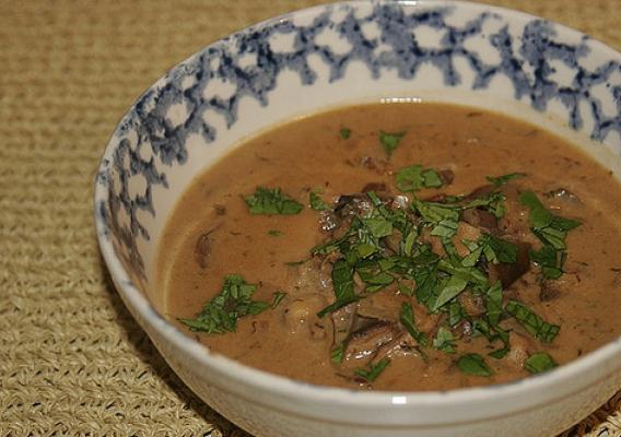 Hungarian mushroom soup with fresh herbs.  Try our healthy version of this comfort food to celebrate National Mushroom Month.  Photo by L.H. Admina.