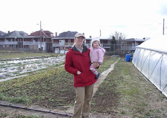 Founder Kirsten Reinford and daughter Havah at Joshua Farm, a unique one-acre operation in Harrisburg, Penn., that grows over 40 varieties of fresh produce for local families.
