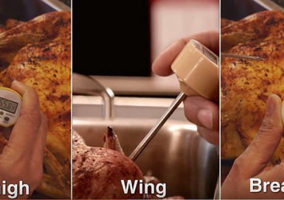 Be sure to check the temperature of your turkey with a food thermometer in 3 places—the thickest part of the breast and the innermost part of the thigh and wing.