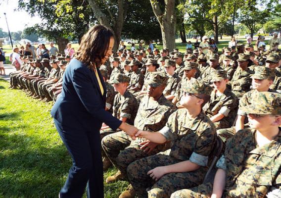 USDA Under Secretary for Rural Development Lisa Mensah greeting cadets at First State Military Academy in Clayton, Delaware
