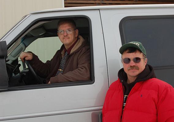 Tony Andrejczuk, who relies on a wheelchair, recently started farming again with his brother Ed (right). He is utilizing NRCS programs to improve both his land and accessibility on his farm.