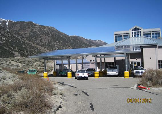 A new photovoltaic system for the Mono Basin Visitor Center on the Inyo National Forest will save taxpayers an estimated $20-25,000 in energy costs. Photo credit: U.S. Forest Service photo