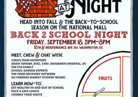 USDA Farmers Market at Night Back-to-School Night poster