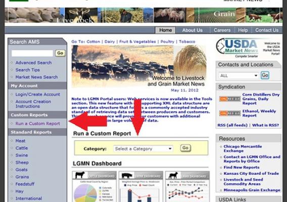 We’ve added the ability to run custom reports (shown here in a screenshot from the portal website) from our Livestock and Grain Market News data.