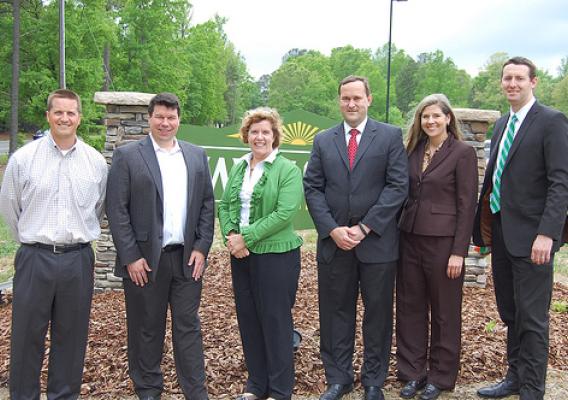 From left to right, Jay Risinger, VantageSouth Bank; Michael Drozd, President and CEO, Wright Foods; Lillian Salerno, Acting Administrator, USDA Rural Development Business-Cooperative Service, USDA Rural Development; Brad Neigel, VantageSouth Bank; Heidi Whitesell, VantageSouth Bank; and David Thigpen, USDA Rural Development. A USDA loan guarantee helped Wright Foods in North Carolina expand, creating 80 jobs. (USDA photo)