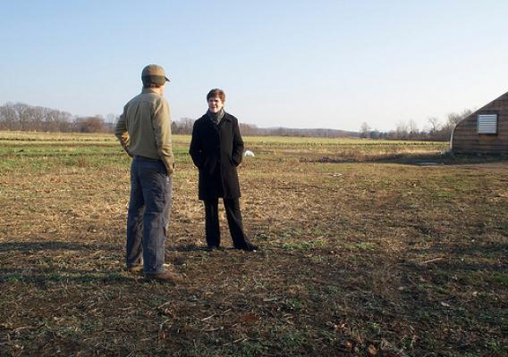 Deputy Secretary Krysta Harden talks to Hearty Roots Farm owner Ben Shute on his farm in upstate New York. (Photo courtesy: Christina Iskandar)