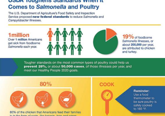The graphic above illustrates how proposed new federal standards could help reduce poultry-related Salmonella illnesses by an estimated 50,000 each year. Click to enlarge.