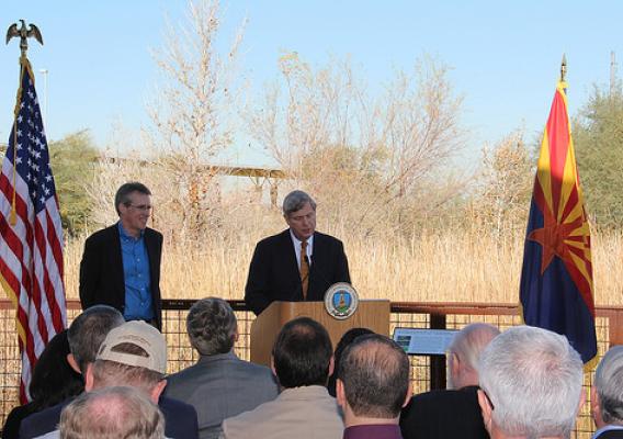 Patrick Graham, State Director, The Nature Conservancy in Arizona (left) and Agriculture Secretary Tom Vilsack on Wednesday near Phoenix.
