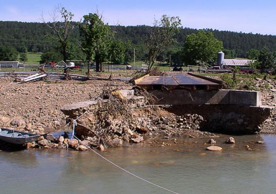 Damage was extensive in Scott County, Ark., after a flood tore through the area in May 2013. NRCS photo by Todd Stringer.