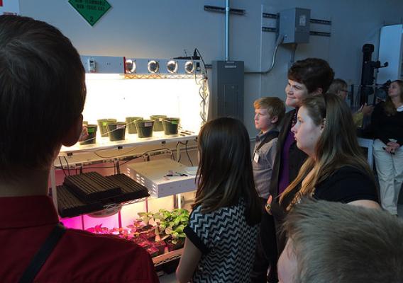 Deputy Secretary Harden and 4-H'ers observe plant growing experiments at the NASA Space Life Science Center, Cape Canaveral, Florida.