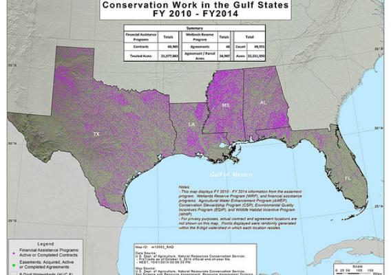 Conservation Work in the Gulf States, fiscal years 2010-2014 conservation map.