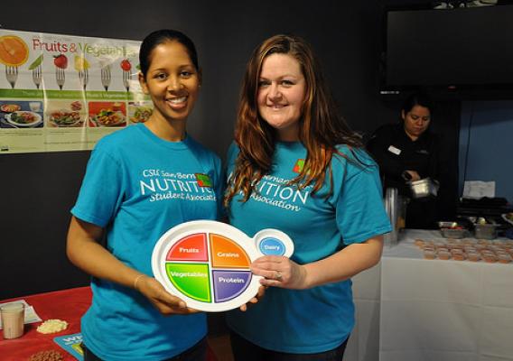 MyPlate On Campus Ambassadors at California State University, San Bernardino (CSUSB) host nutrition events for other students on their campus.