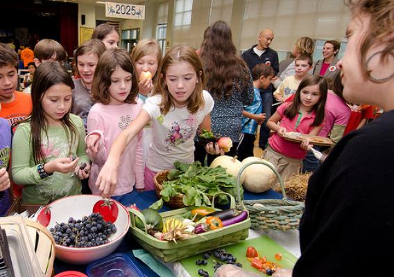 Maple Avenue Market Farm co-owner Sara Guerre invited students to learn about their local farmers, during a National School Lunch Week event at Nottingham Elementary School in Arlington, VA