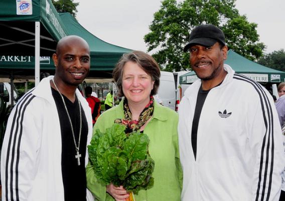 Agriculture Deputy Secretary Kathleen Merrigan with members of Hip Hop Public Health.  The organization educates others about the importance of regular exercise and healthy eating. 