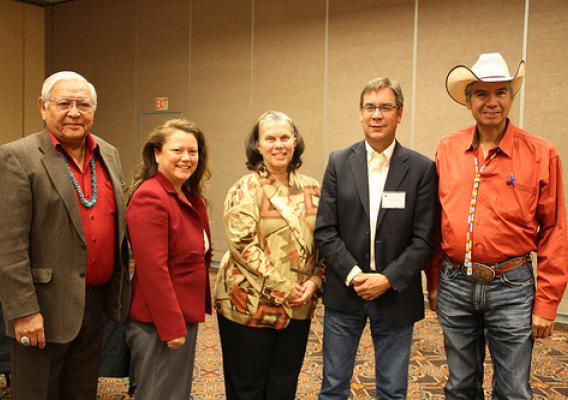 At the United Tribes Tribal Leaders Summit , Senior Advisor to Secretary Vilsack Janie Hipp meets with the Commission on Indian Trust Administration and Reform:  (Left to right)  Dr. Peterson Zah; Fawn Sharp; Janie Hipp; Robert Anderson; and Commissioner Tex Hall ,Tribal Chairman, Three Affiliated Tribes, North Dakota. Photo by Samantha Evenson, North Dakota USDA Public Information Coordinator