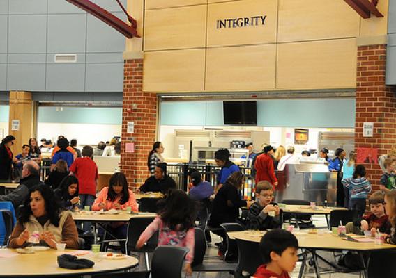 The Patriot High School cafeteria in Nokesville, Va.  Students and parents from the Prince William County School District were invited to the annual food tasting to sample some potential items on the school menu. Photo by Hakim Fobia, AMS