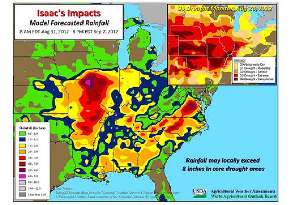 Isaac's Impacts: Model Forecasted Rainfall, August 31, 2012
